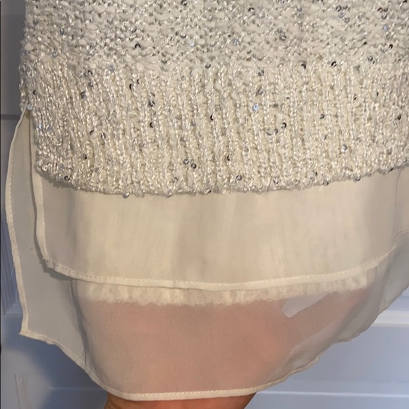 LOFT white knit long waist sweater with sequins - Picture 3 of 4